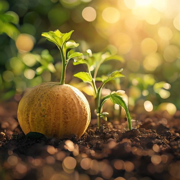 Cantaloupe growing in a home garden