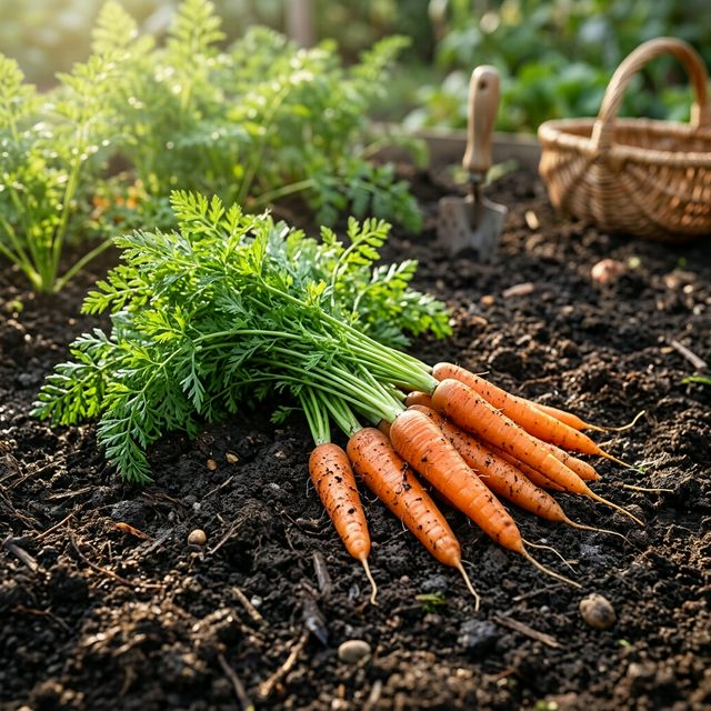 Carrot growing in a home garden
