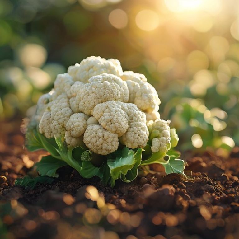Cauliflower growing in a home garden