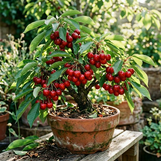 Dwarf Cherry growing in a home garden