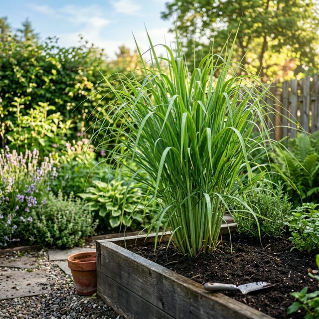 Lemongrass growing in a home garden