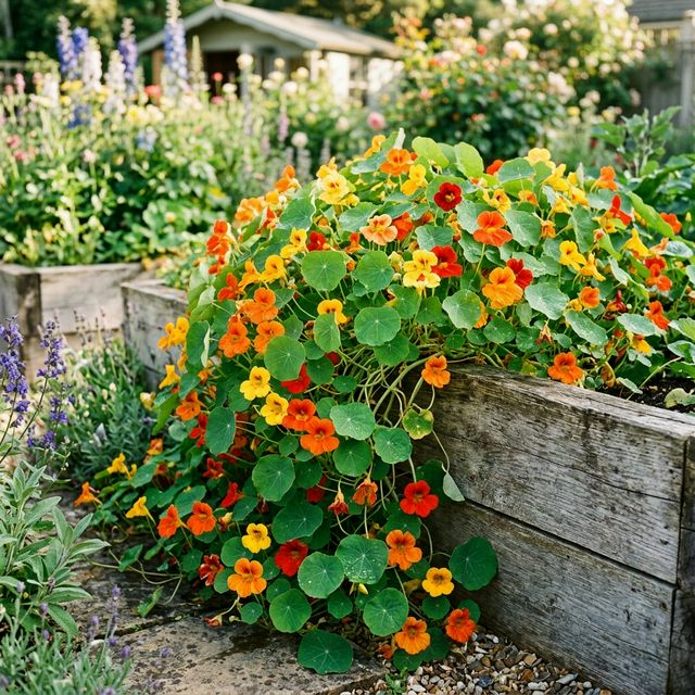 Nasturtium growing in a home garden