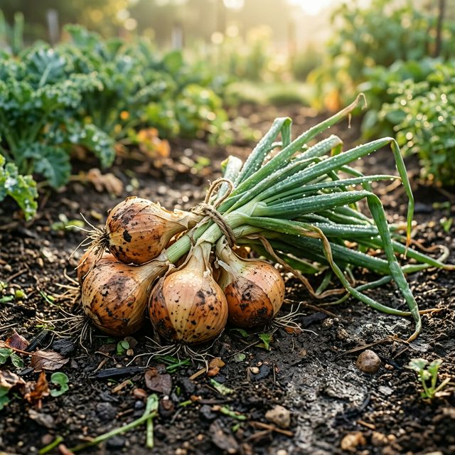 Onion growing in a home garden