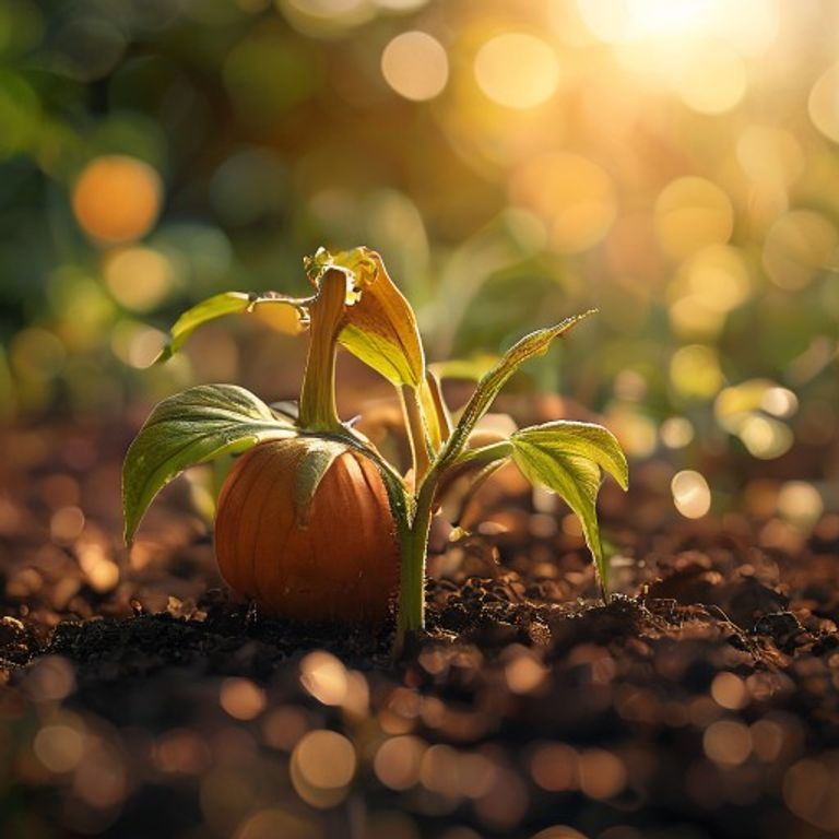 Pumpkin growing in a home garden