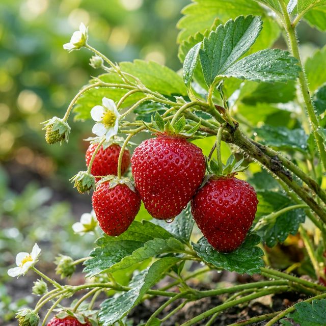 Strawberry growing in a home garden