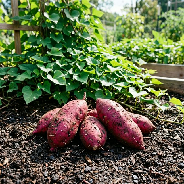 Sweet Potato growing in a home garden